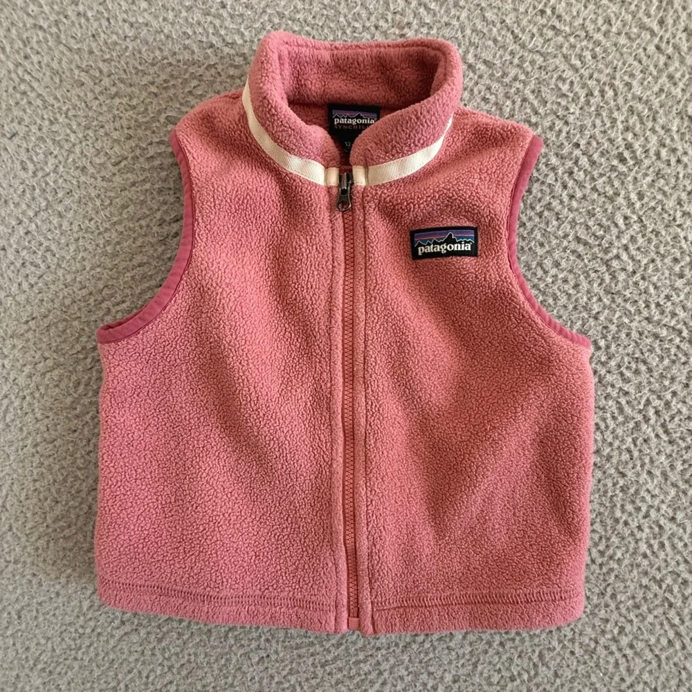 Patagonia Synchilla Fleece Vest Pink Full Zip Kids 12-18M Outdoor Outerwear